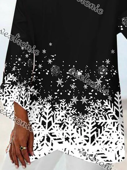 Women Irregular Long Sleeve V-neck Printed Graphic Top Dress