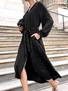 Urban Stand Collar Long Sleeve Buttoned Belted Midi Dress