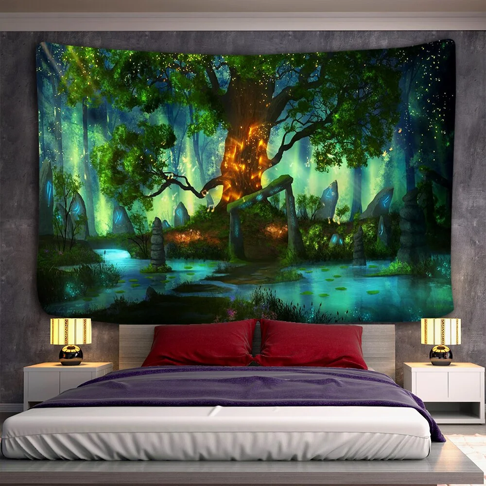 Wishing Trees 3D Print Tapestry Wall Hanging Psychedelic Decorative Wall Carpet Bed Sheet Bohemian Hippie Ancient Trees