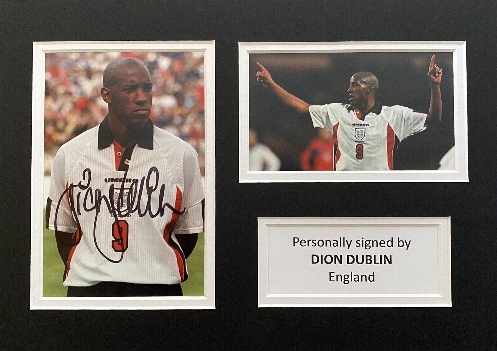 Dion Dublin Hand Signed England Photo Poster painting In A4 Mount Display