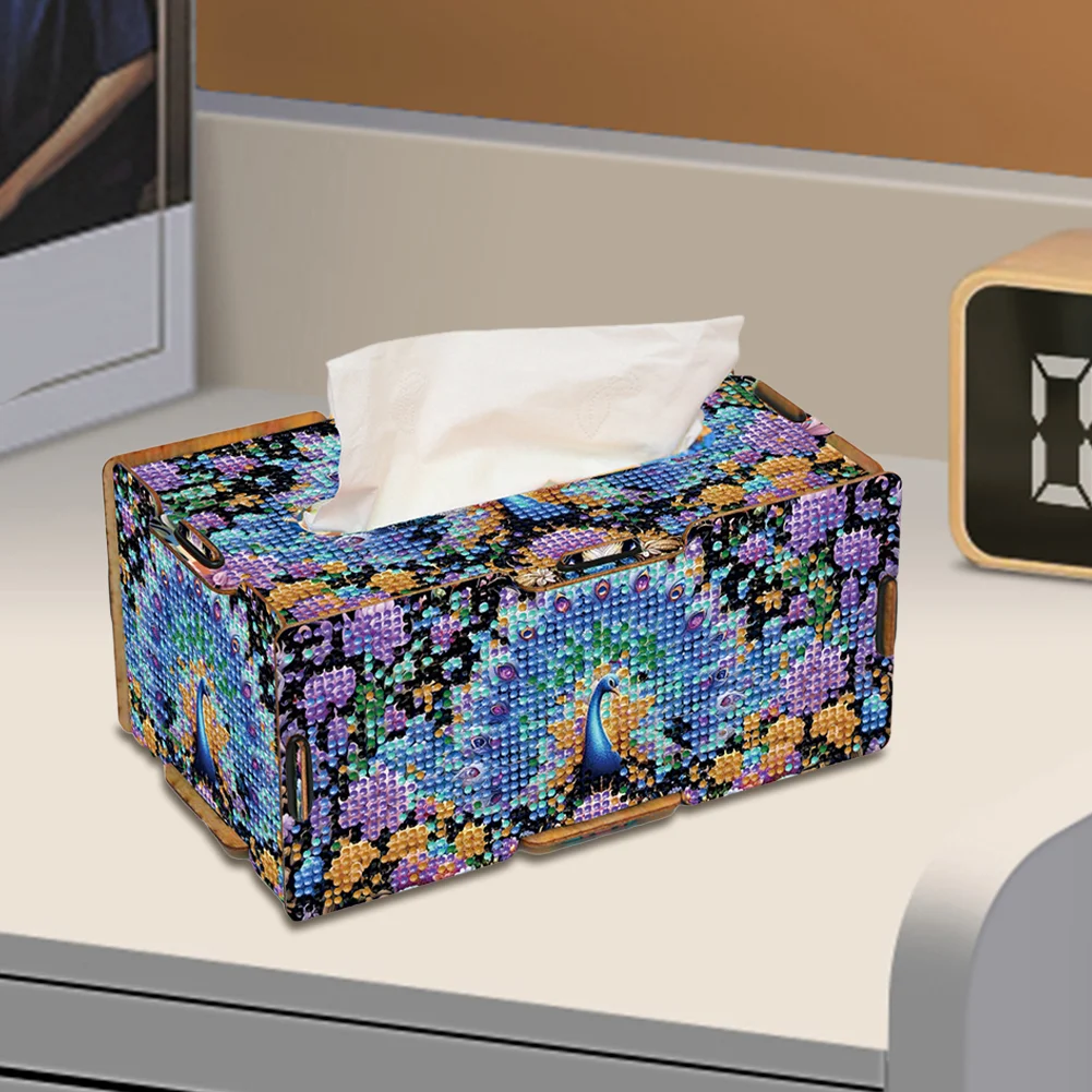Diamond Painting Tissue Box Kits Decorative Rhinestone Craft Kit (Peacock)