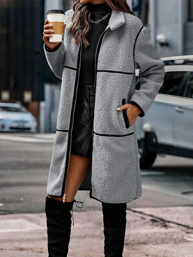 Women's Winter Sherpa Jacket Fleece Teddy Coat Fall Long Coat Thermal Warm Windproof Casual Daily Street Style Jacket Long Sleeve Color