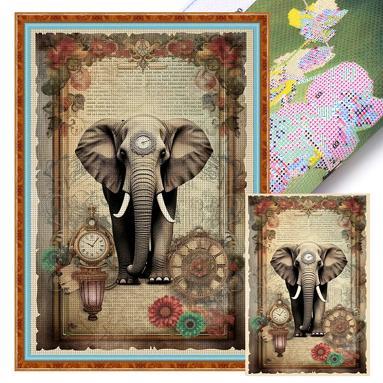 【Huacan Brand】Retro Poster - Elephant 11CT Stamped Cross Stitch 40*60CM