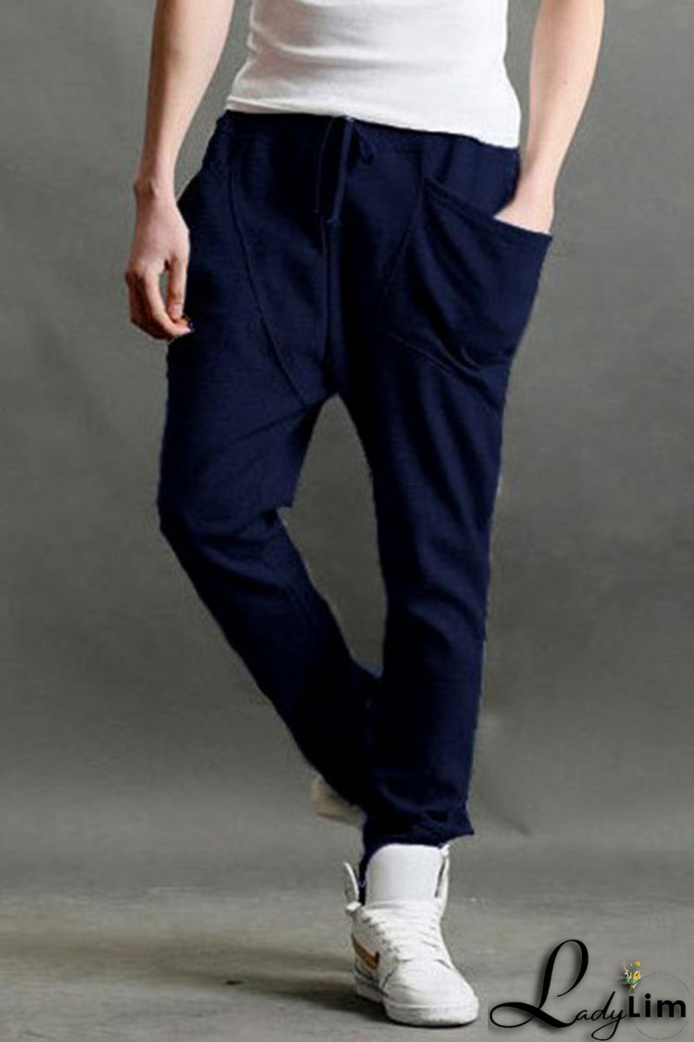 Grey Casual Solid Split Joint Pocket Harlan Mid Waist Harlan Solid Color Pants