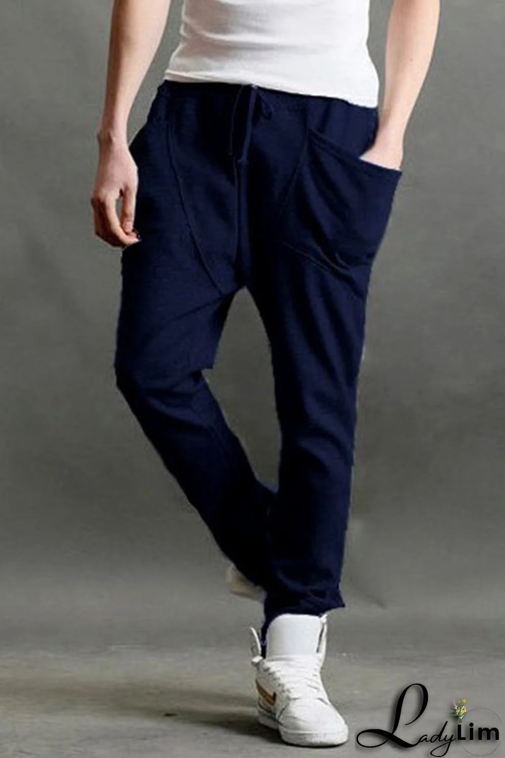 Grey Casual Solid Split Joint Pocket Harlan Mid Waist Harlan Solid Color Pants