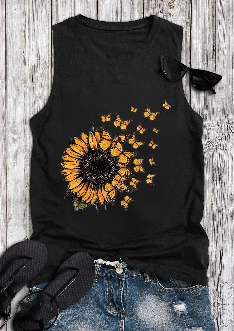 Sunflower Butterfly Printed Women's Vest