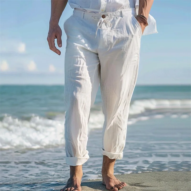  Men's Casual Beach Trousers with Adjustable Drawstring Waist