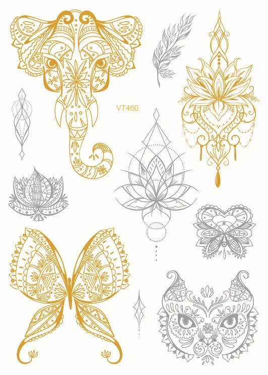 24 Kinds Metallic Bronzing Mandala Temporary Tattoo Sticker Glitter Gold Body Art Waterproof Disposable tatouage temporaire