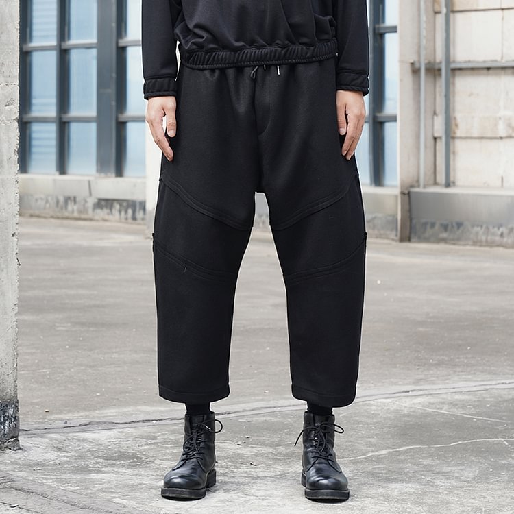 Dawfashion-Original Design Dark Japanese Yohji Yamamoto Style Loose Casual Cropped Trousers Woolen Trousers-Yamamoto Diablo Clothing