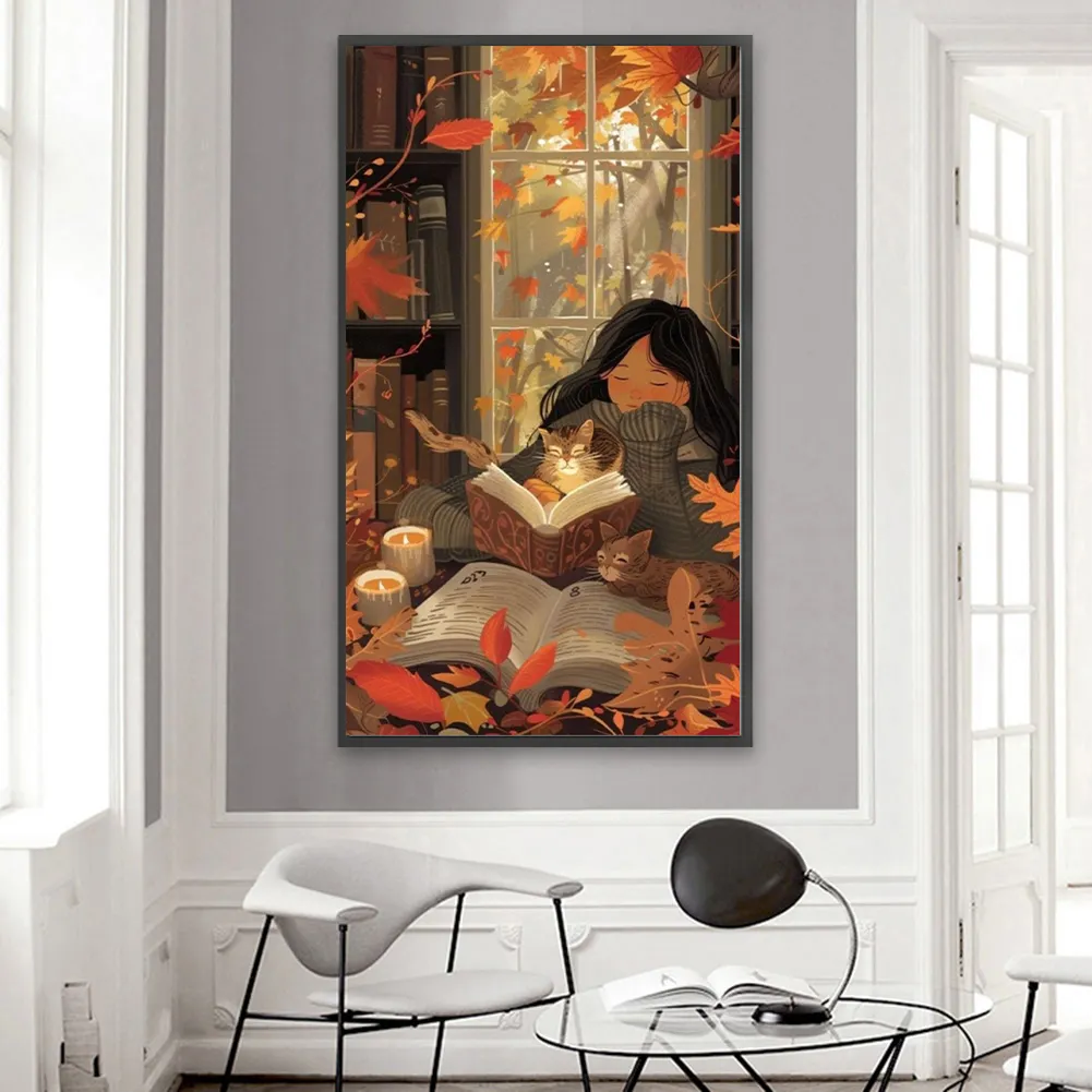 Partial AB Diamond Painting - Full Round Drill - Girl Reading(Canvas|45*75cm)