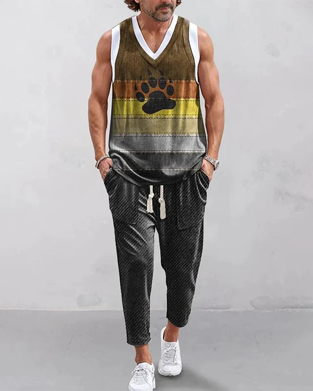 Men's daily casual V-neck vest with trousers Set 002