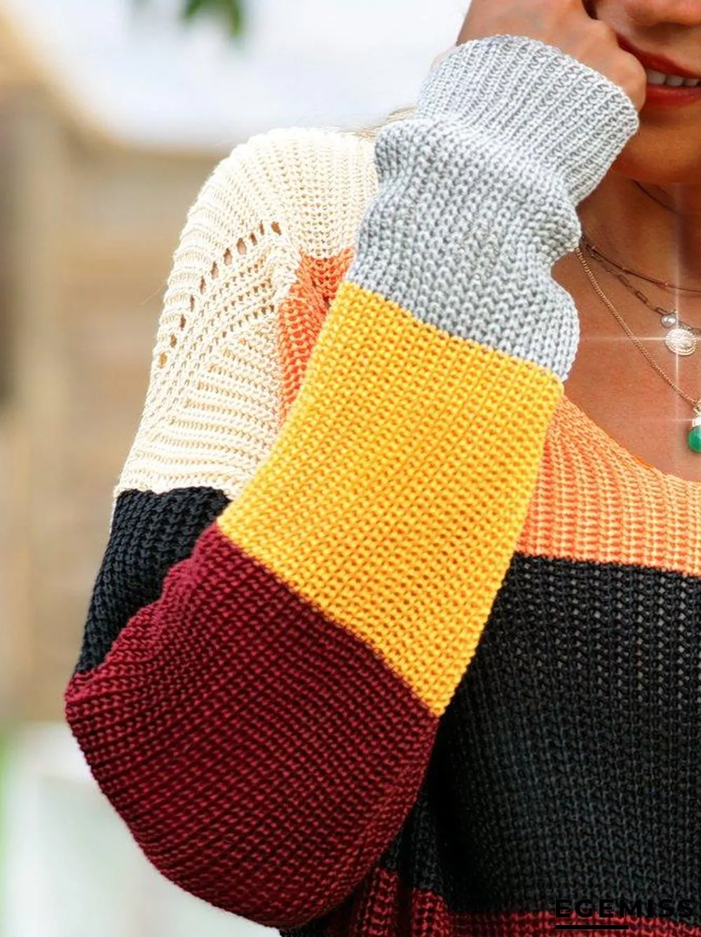 long sleeve v neck casual sweater | EGEMISS
