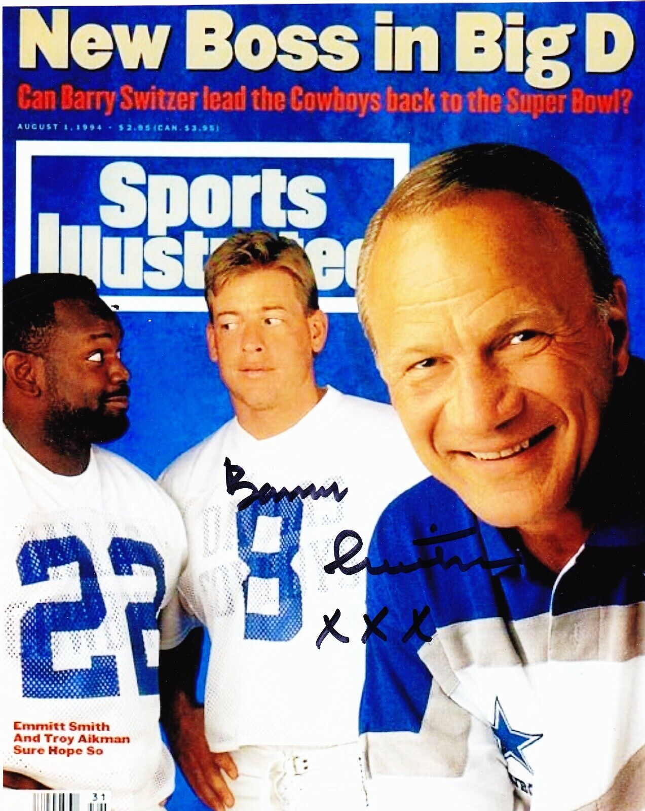 Barry Switzer signed 8x10 Dallas Cowboys color Photo Poster painting #3