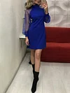 Stylish Gauze Split-Joint High Waisted Stand Collar Long Sleeves Mini Dress