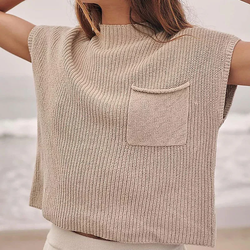 Athvotar Athvotar Wool Vest Sleeveless Pocket Casual Fashion Ribs Vest Woman