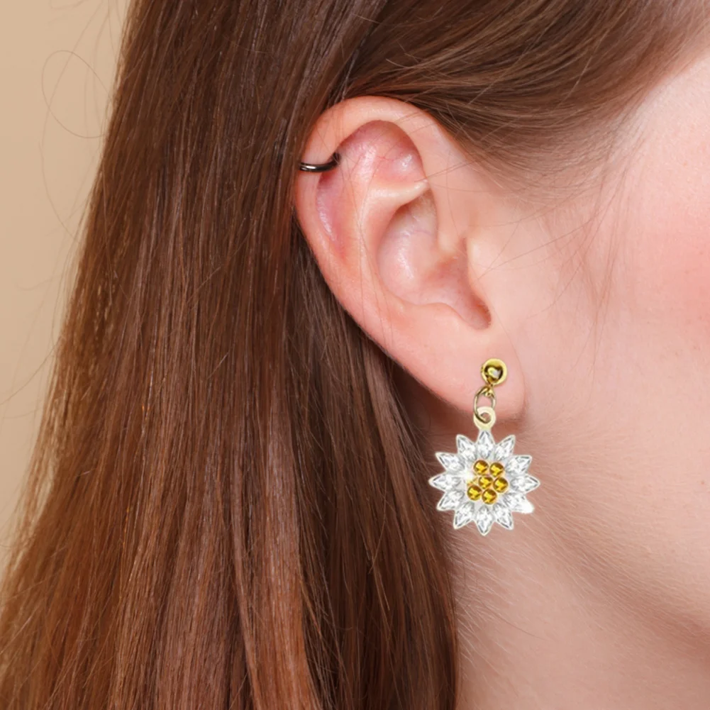 3Pairs DIY Double Sided Sunflower Butterfly Diamond Painting DIY Earring Making Kit