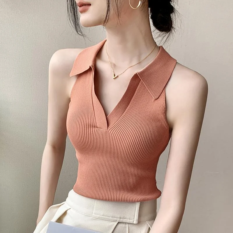 Wongn Camisole Women's New Summer Dopamine Wear V-neck Hooded Halterneck Lapel Sleeveless Top