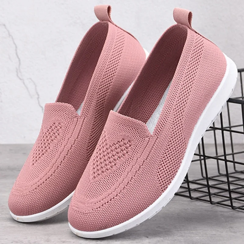 Women's Ballet Flats Autumn Vulcanized Shoes for Women Light Sneakers Knitted Breathable Mesh Slip on Loafers Ladies New0222