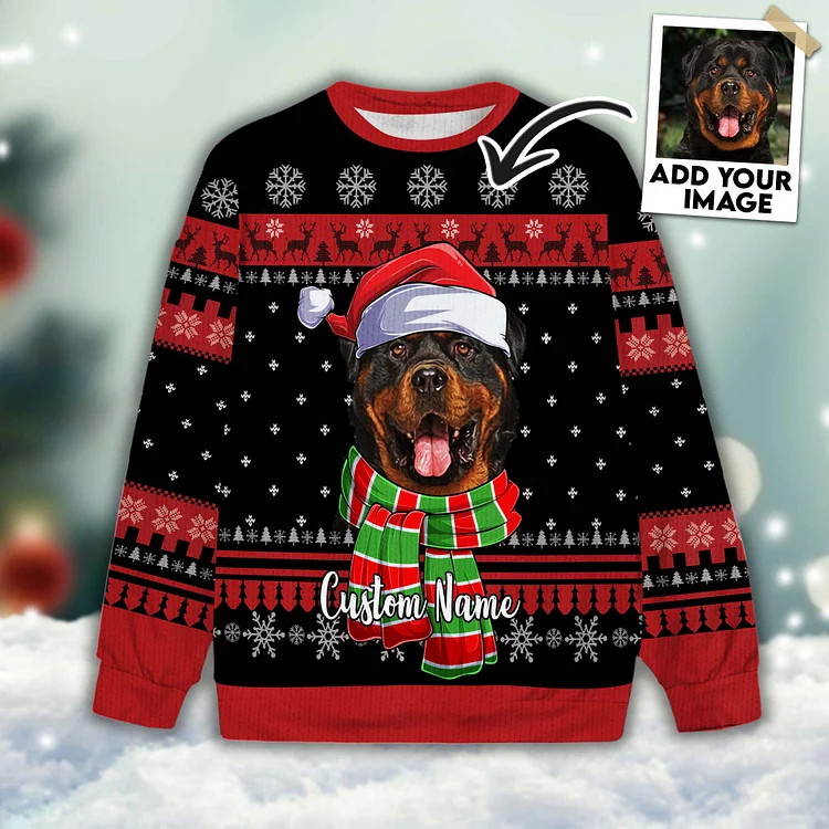 Custom Pet Unisex Sweater All Over Print Merry Christmas Black Color