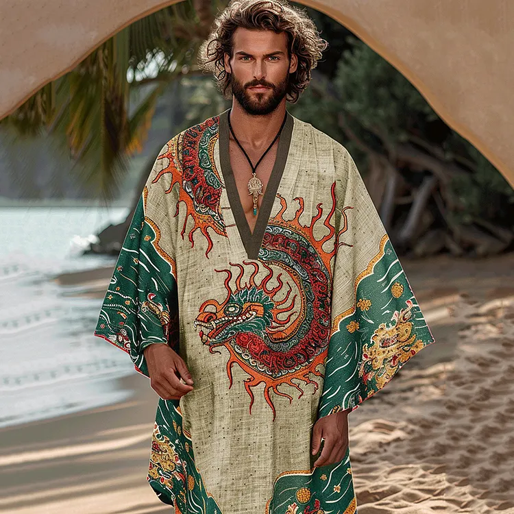 Men's Classic Elegant Ethnic Dragon Style Printed Kaftan