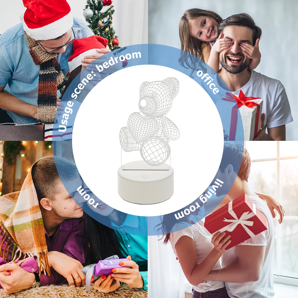 USB 3D LED Bedside Night Light Romantic Love Acrylic Desktop Table Lamp (A)