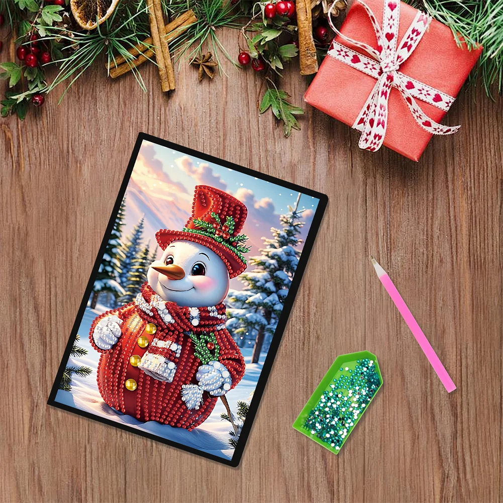 Snowman A5 Size Diamond Painting Notebook Set with 4Pcs Bookmark Holiday Gift