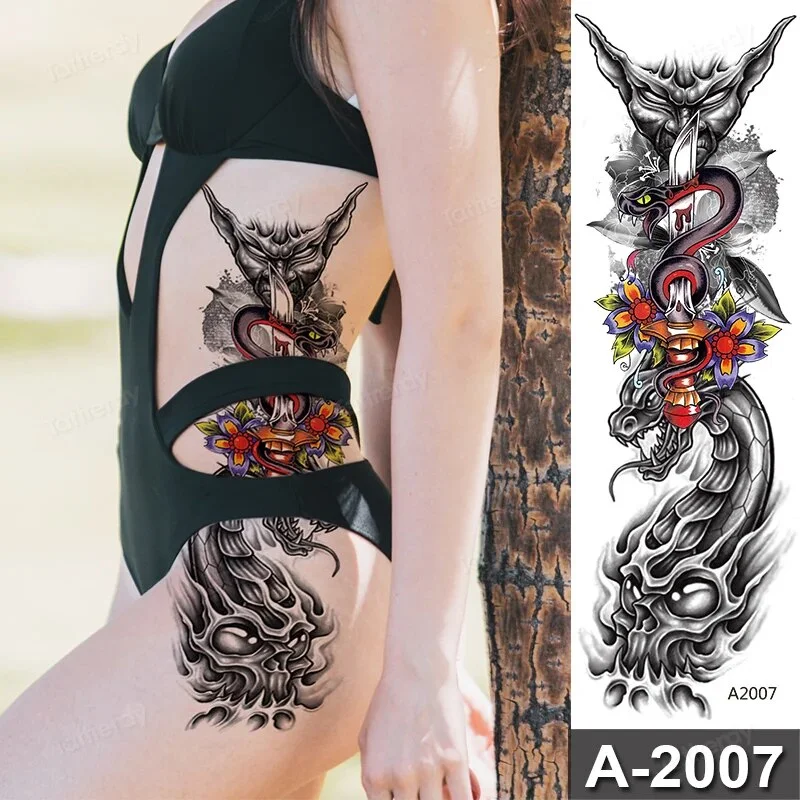 Sdrawing Size Leg Thigh Temporary Tattoo Stickers Full Arm Sleeve Wolf Carp Fox Peony Flower Fake Tattoo Sleeves Sexy Body Painting