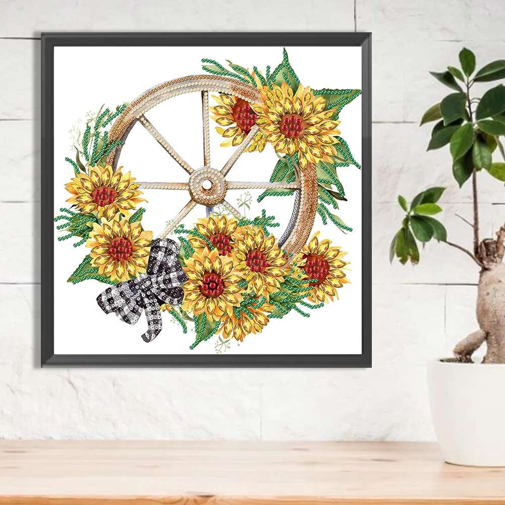 Special Shape Diamond Painting 30*30cm - Sunflower Wheels