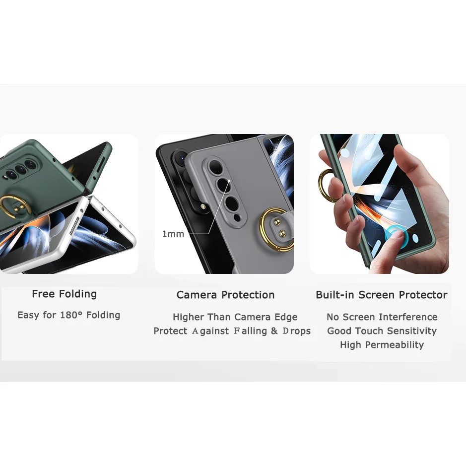 Applicable To Samsung Z Fold3/Z Fold4 Ultra-Thin Full Shell Membrane Skin Feeling Ring Bracket Mobile Phone Case
