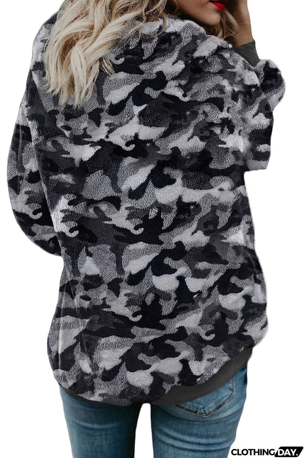 Camo Print Warm Furry Pullover Hoodie