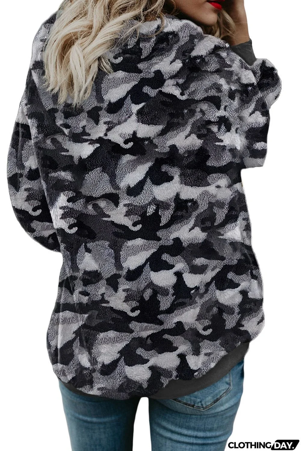 Camo Print Warm Furry Pullover Hoodie