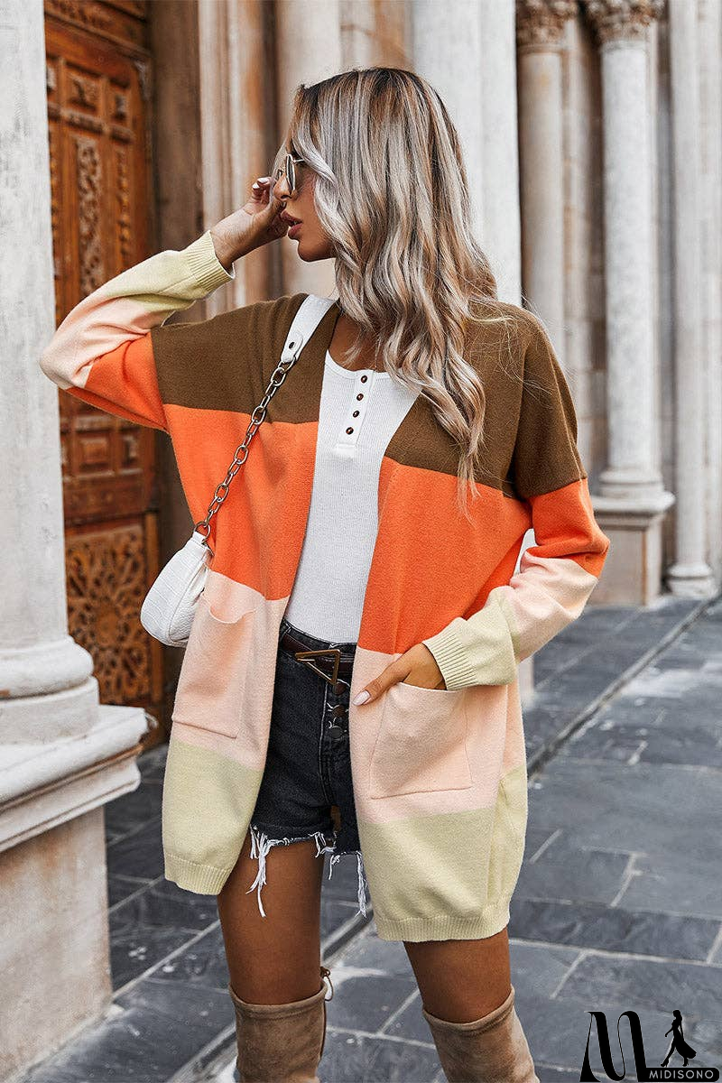 MidiSono - Color Block Open Front Cardigan