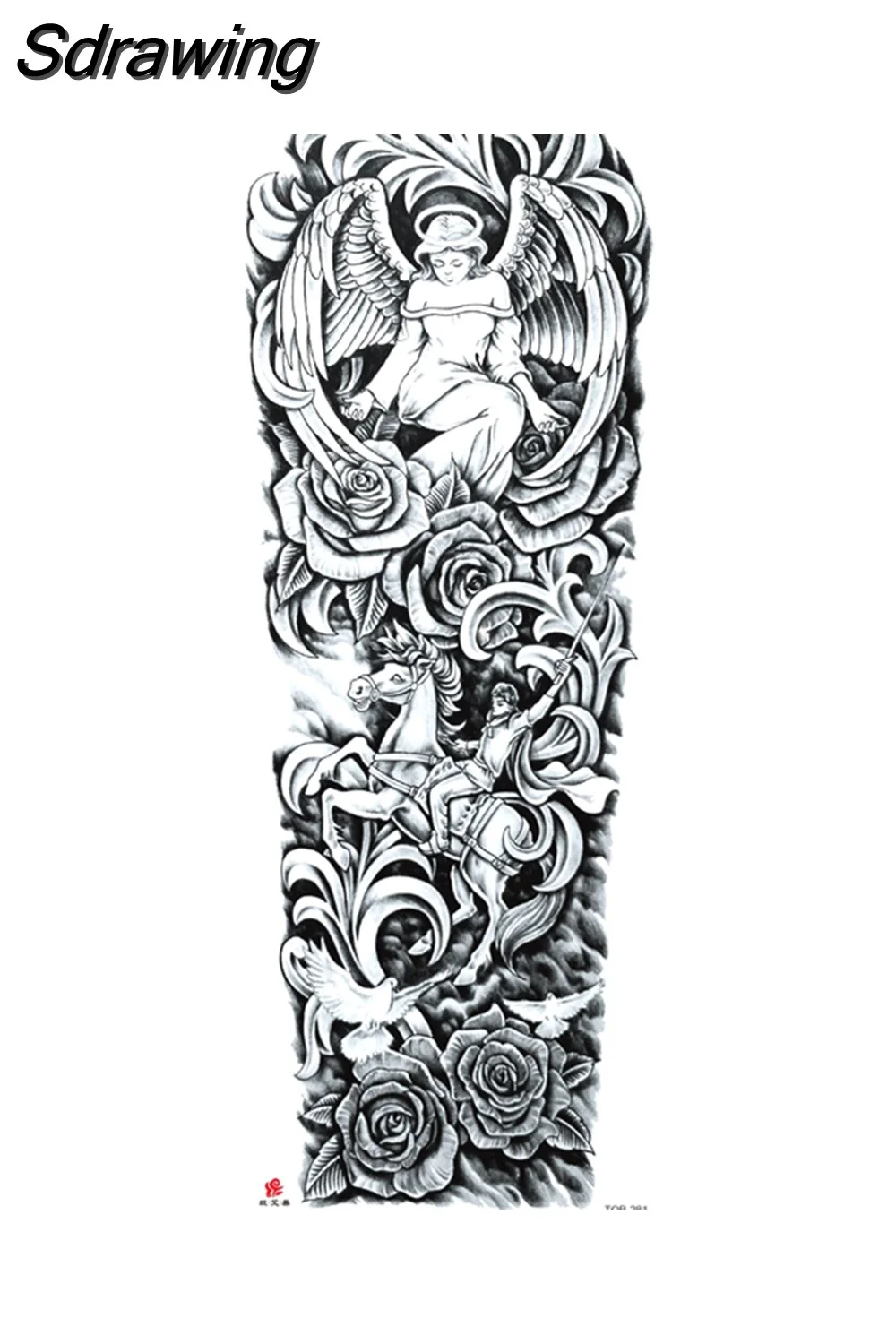 Sdrawing Arm Temporary Tattoo Wolf Lion Fish Horns Geometric Man Body Leg Rose Flower Phoenix Waterproof Sticker Cool Women Tatoo 715-0