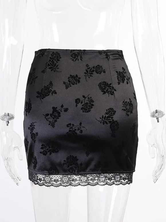 Gothic Mini Skirt Black Lace Polyester Cool Split Skirt Novameme