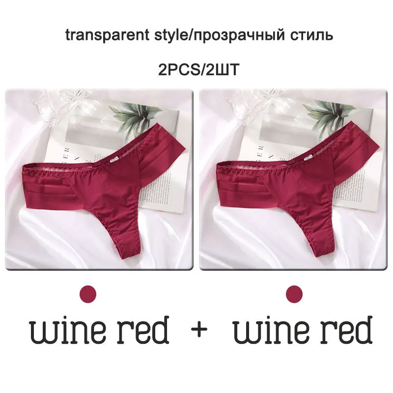 FINETOO 2Pcs/set Sexy Thongs Women Low Waist G-string Panties Fashion Hollow Out Seamless Underwear Perspective Underpants 2021