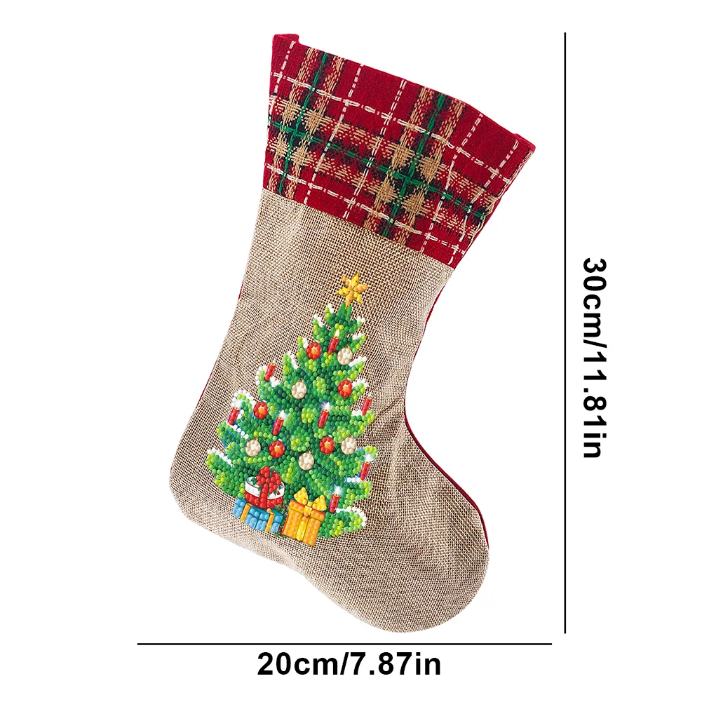 DIY Tree Christmas Socks Decor DIY Diamond Art Kits for Family Party Decoration(20*35cm)