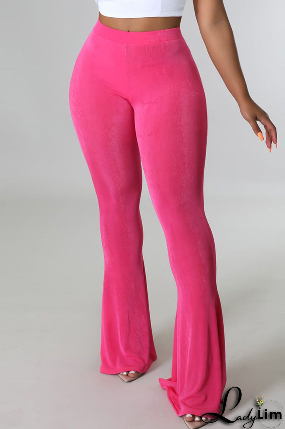 Rose Red Casual Solid Patchwork High Waist Speaker Solid Color Bottoms