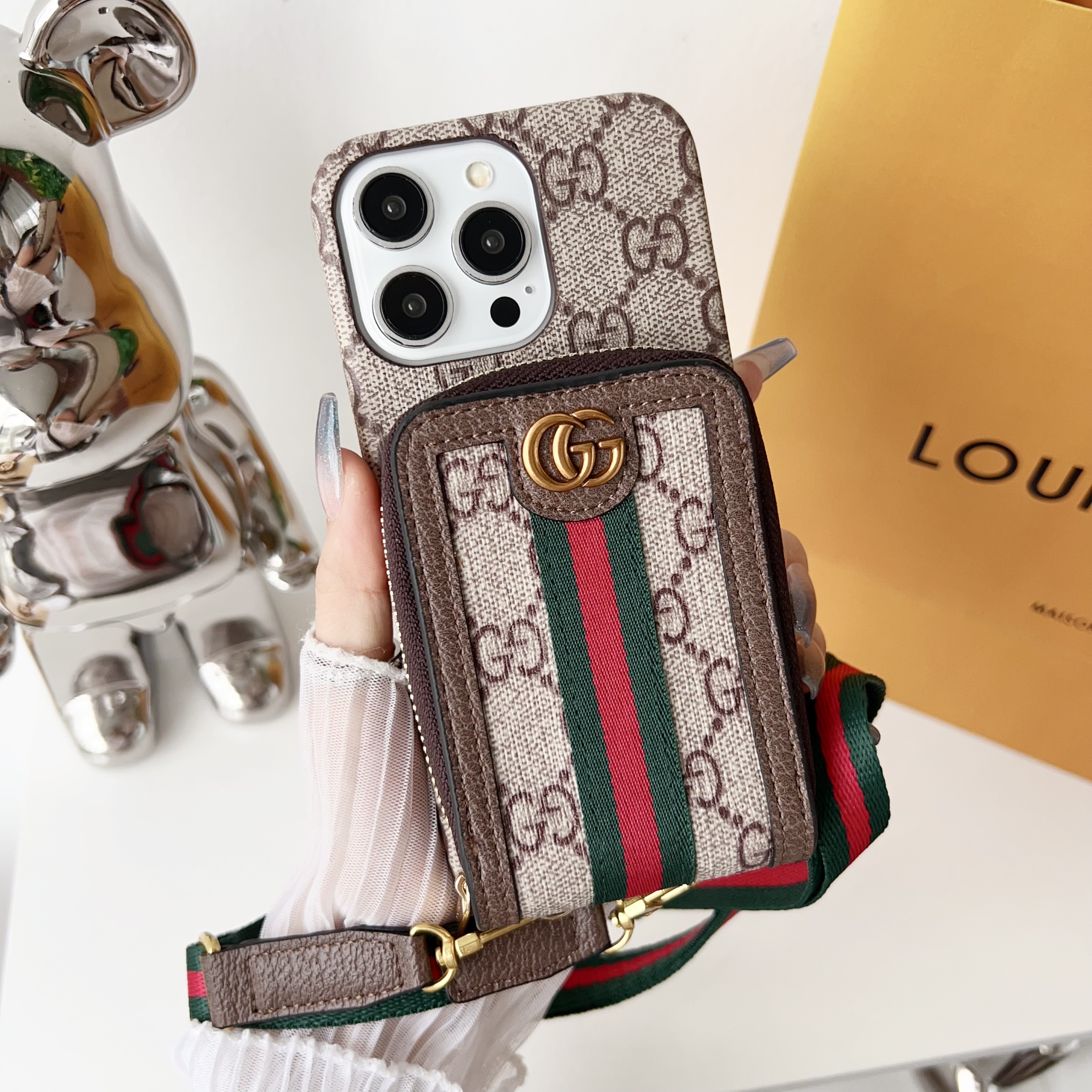 GUCCI Official Gucci Zip Wallet Crossbody Apple iPhone Case OPHIDIA GG