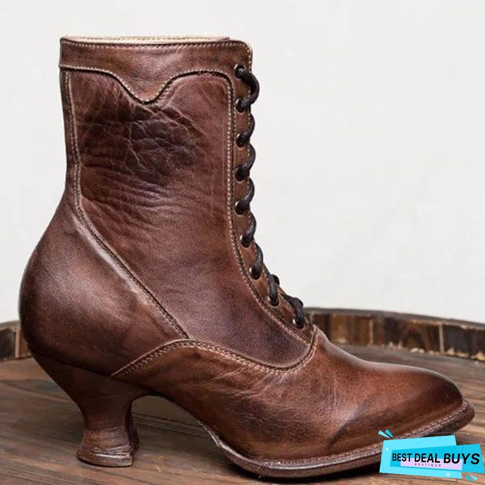 Lace-Up Winter Low Heel Women Boots