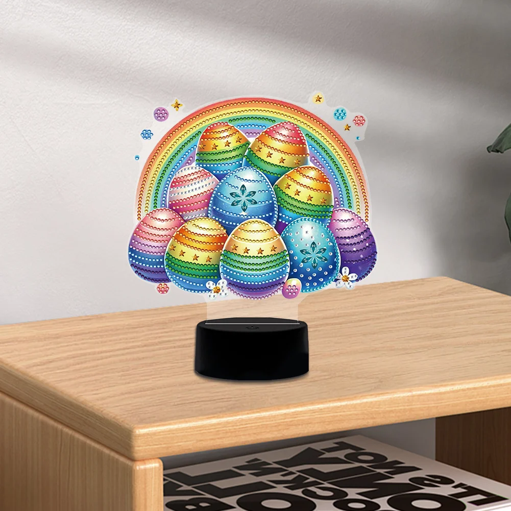DIY Acrylic Double Sided Rainbow Eggs Diamond Painting LED Night Light for Easter