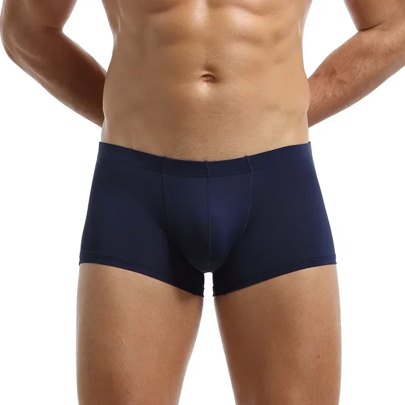 Aonga Ice Silk Seamless Underwear Men Soft Boxer Briefs Comfy Underpants U Bulge Pouch Trunks Bottom Shorts aonga