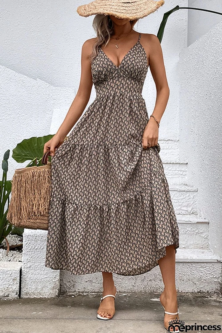 Printed Spaghetti Strap Tie Back Dress