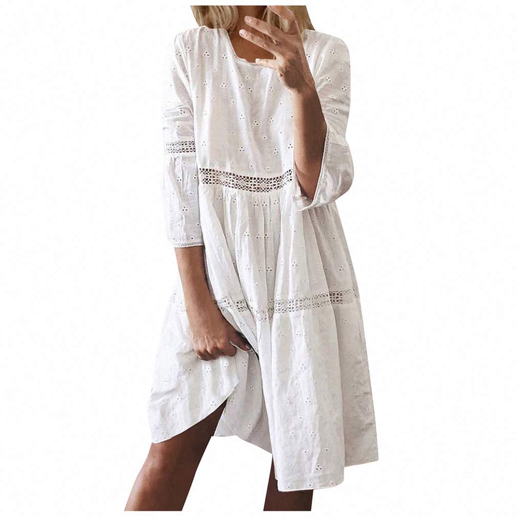  thdmladies Boho Solid Crew Neck Hollow Dress thedmladies