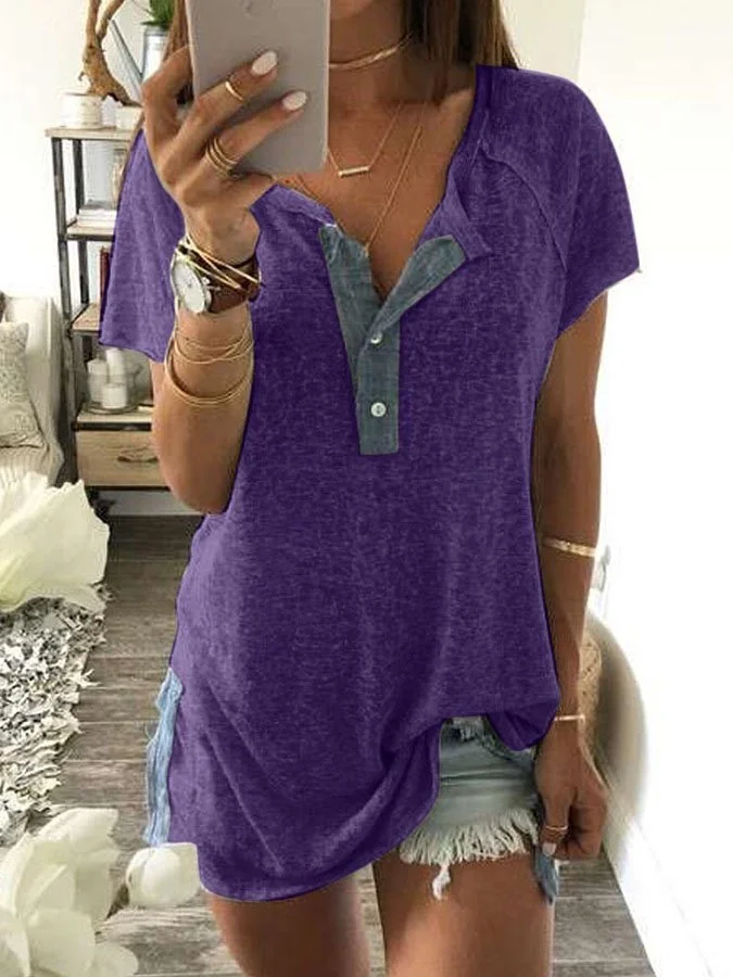 Casual V-Neck Short Sleeve T-Shirt socialshop