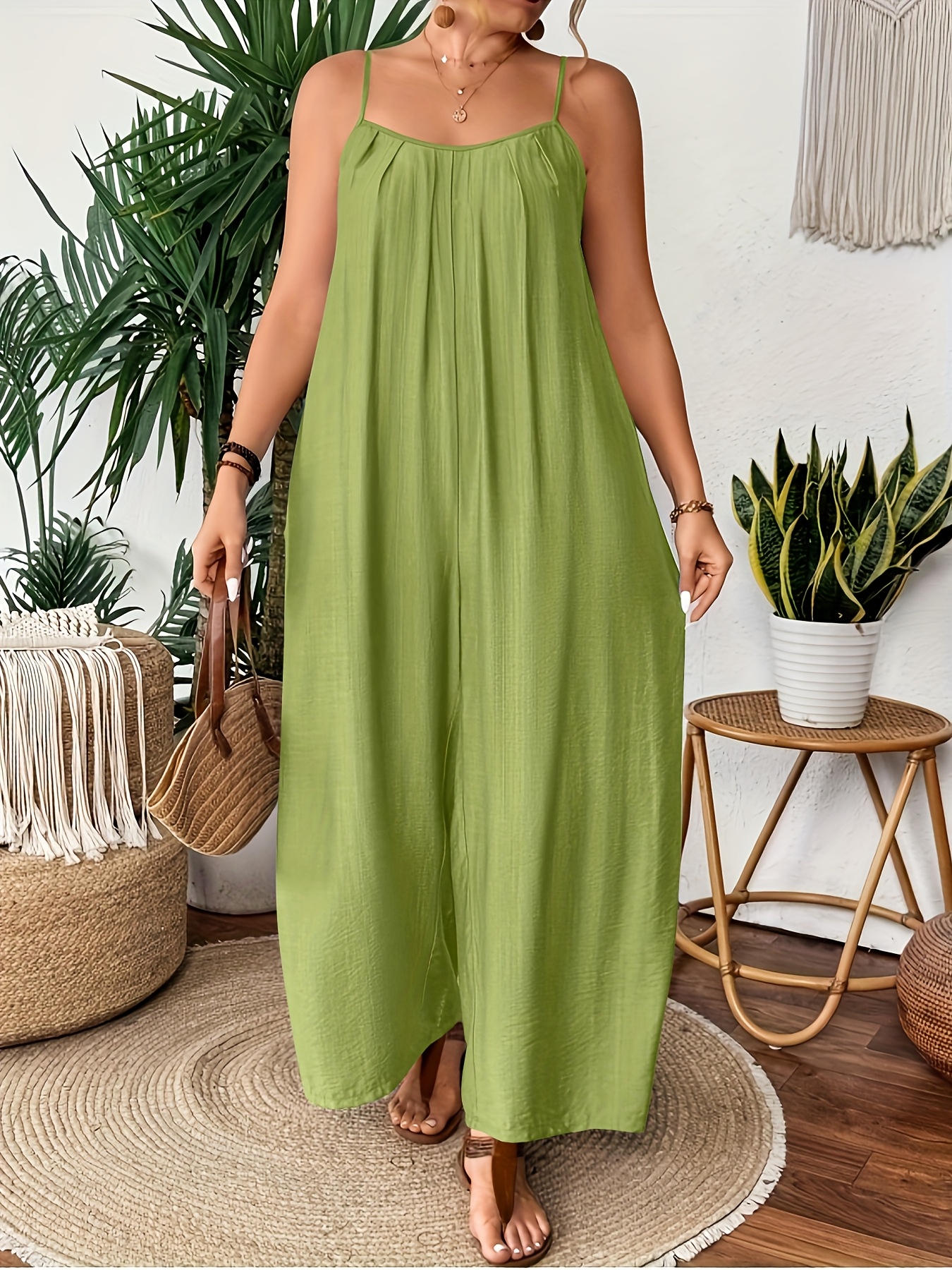 Plus Size Womens Casual Wide-Leg Jumpsuit Solid Color Strapless Design Loose Fit | IFYHOME