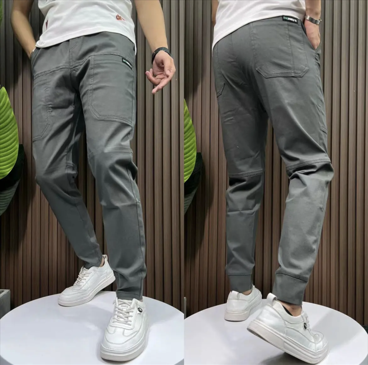 Men-s High Stretch Multi-pocket Skinny Cargo Pants
