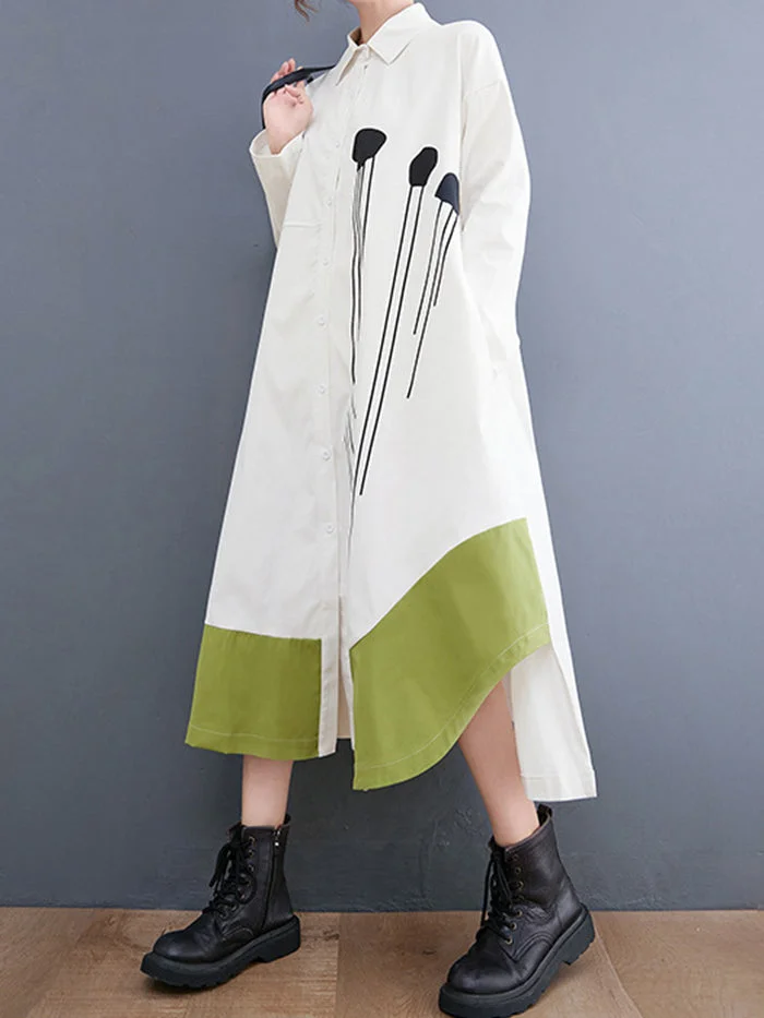 Fashion Colorblock Print Shirt Dress