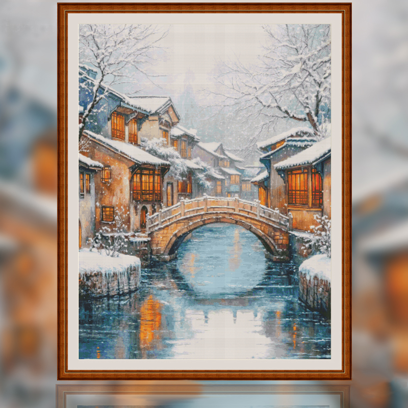 【Fairy Brand】Four Seasons Water Town Winter Full 14CT Pre-stamped Canvas(70*95cm) 90 Colors Egyptian Cotton Cross Stitch