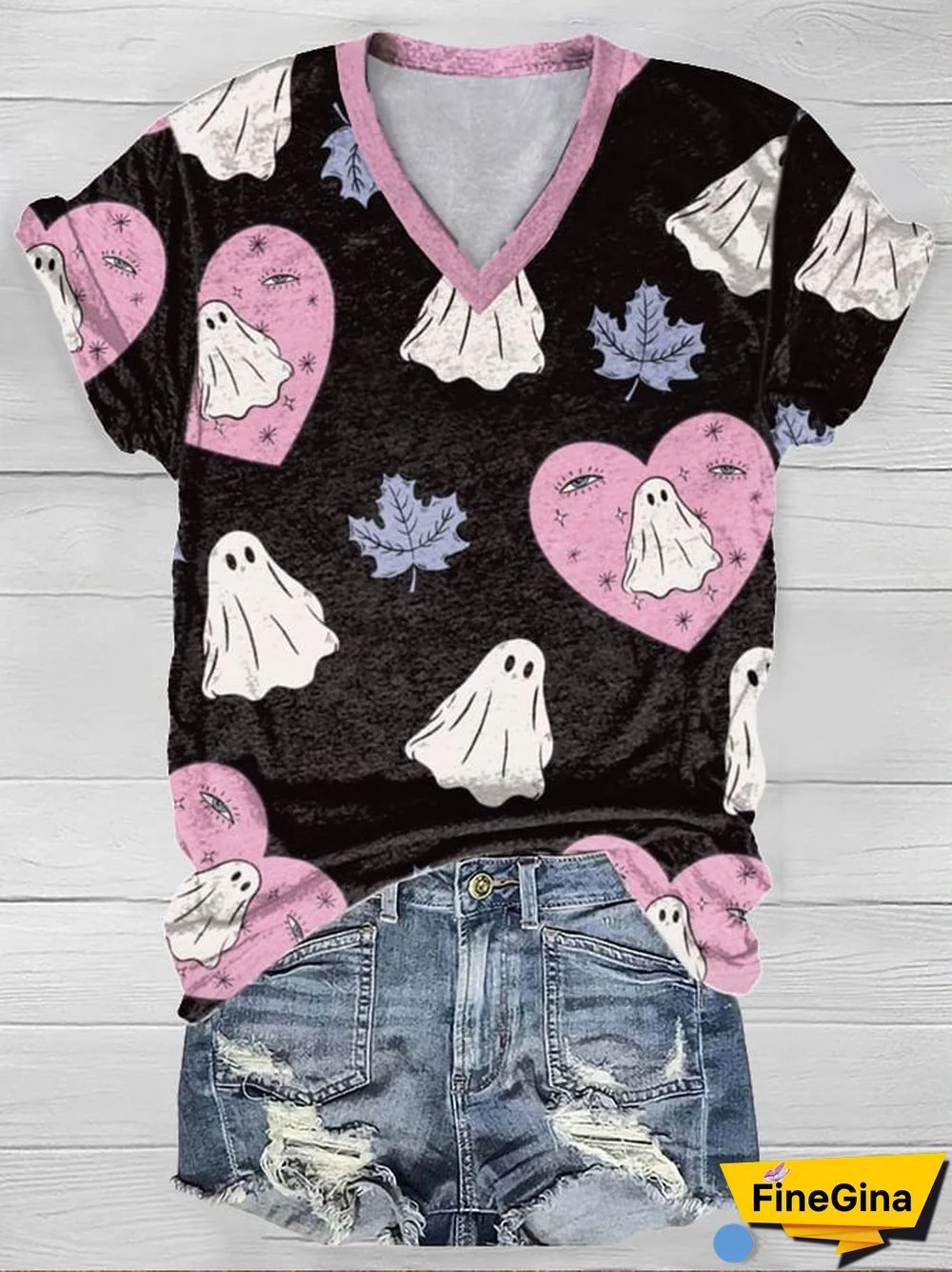 Women's Ghost Print Short Sleeve T-Shirt