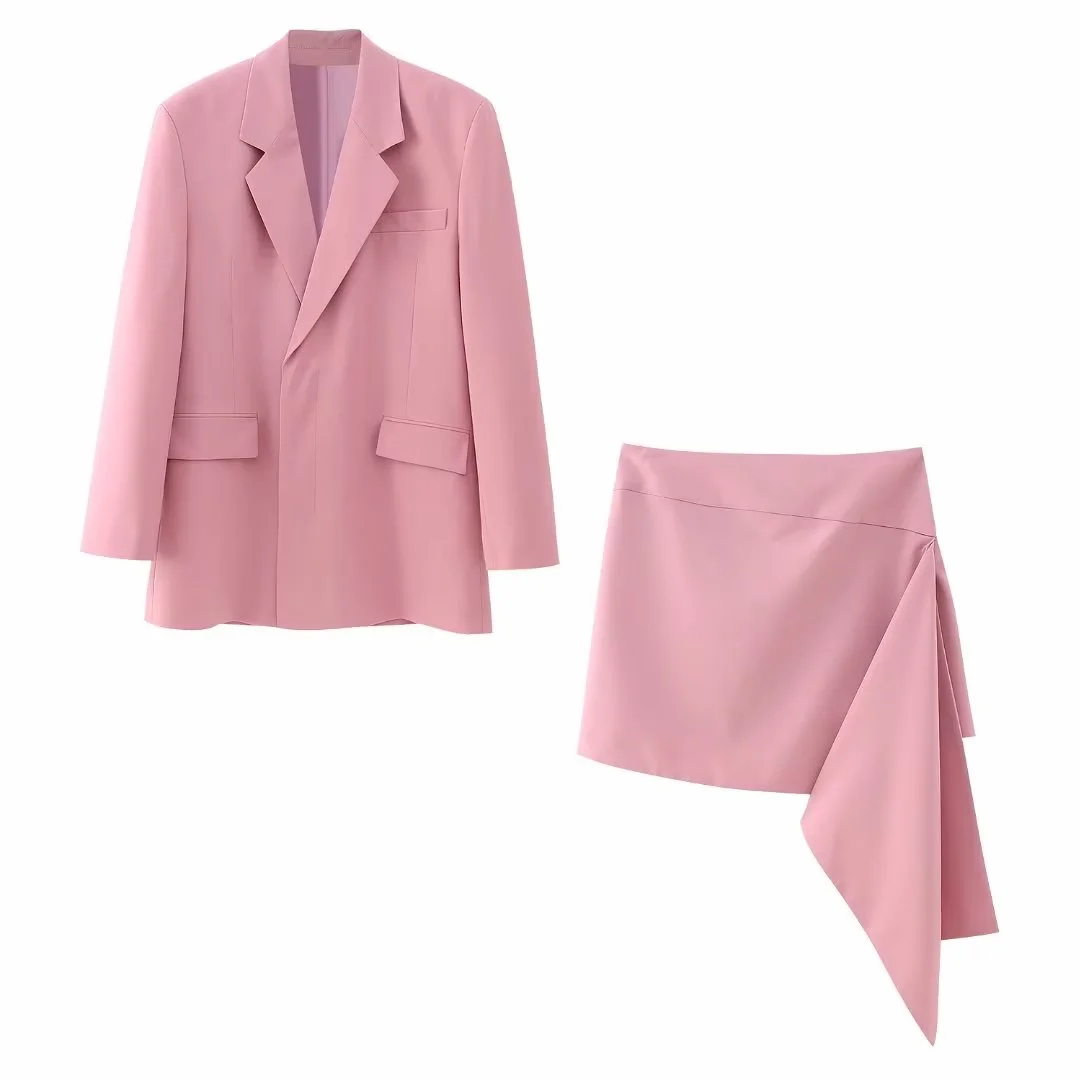 Women Spring Skirt Suits Office Sets 2023 New Elegant Solid Long Sleeved Jacket  Asymmetrical Mini Skirts Fashion Outwear